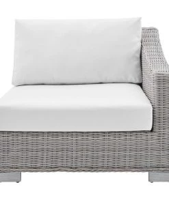 Modway Outdoor Sectional Conway Sunbrella® Outdoor Patio Wicker Rattan Right-Arm Chair Light Gray White