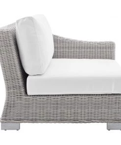 Modway Outdoor Sectional Conway Sunbrella® Outdoor Patio Wicker Rattan Right-Arm Chair Light Gray White