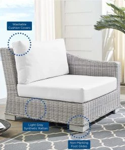 Modway Outdoor Sectional Conway Sunbrella® Outdoor Patio Wicker Rattan Right-Arm Chair Light Gray White