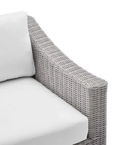 Modway Outdoor Sectional Conway Sunbrella® Outdoor Patio Wicker Rattan Right-Arm Chair Light Gray White