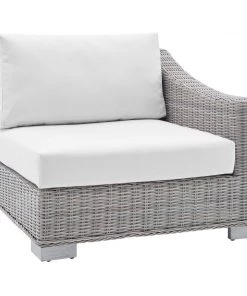 Modway Outdoor Sectional Conway Sunbrella® Outdoor Patio Wicker Rattan Right-Arm Chair Light Gray White