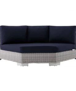 Modway Conway Sunbrella® Outdoor Patio Wicker Rattan Round Corner Chair Light Gray Navy Outdoor Sectional