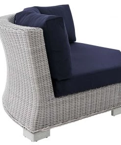 Modway Conway Sunbrella® Outdoor Patio Wicker Rattan Round Corner Chair Light Gray Navy Outdoor Sectional