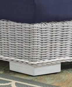 Modway Conway Sunbrella® Outdoor Patio Wicker Rattan Round Corner Chair Light Gray Navy Outdoor Sectional