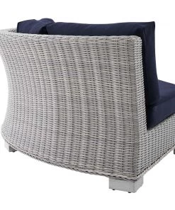 Modway Conway Sunbrella® Outdoor Patio Wicker Rattan Round Corner Chair Light Gray Navy Outdoor Sectional