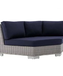 Modway Conway Sunbrella® Outdoor Patio Wicker Rattan Round Corner Chair Light Gray Navy Outdoor Sectional