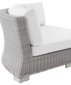 Modway Conway Sunbrella® Outdoor Patio Wicker Rattan Round Corner Chair Light Gray White Outdoor Sectional