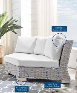 Modway Conway Sunbrella® Outdoor Patio Wicker Rattan Round Corner Chair Light Gray White Outdoor Sectional