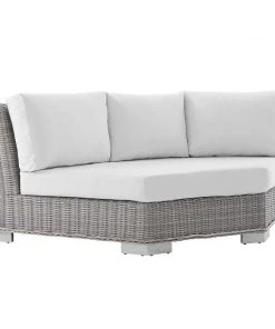 Modway Conway Sunbrella® Outdoor Patio Wicker Rattan Round Corner Chair Light Gray White Outdoor Sectional
