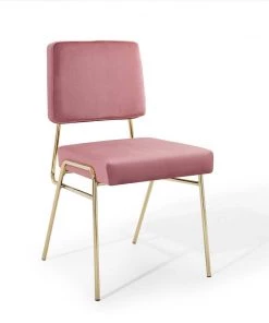 Modway Craft Dining Side Chair Performance Velvet Set Of 2 Gold Dusty Rose Dining Chairs