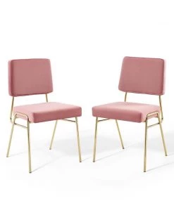Modway Craft Dining Side Chair Performance Velvet Set Of 2 Gold Dusty Rose Dining Chairs