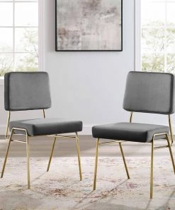 Modway Dining Chairs Craft Dining Side Chair Performance Velvet Set Of 2 Gold Gray