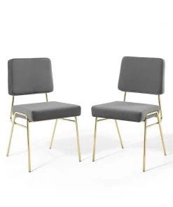 Modway Dining Chairs Craft Dining Side Chair Performance Velvet Set Of 2 Gold Gray
