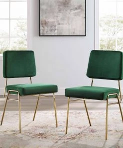Modway Craft Dining Side Chair Performance Velvet Set Of 2 Gold Green