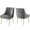 Modway Dining Chairs Discern Pleated Back Upholstered Performance Velvet Dining Chair Set Of 2 Gray