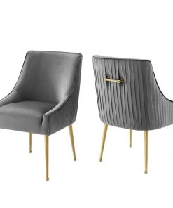 Modway Dining Chairs Discern Pleated Back Upholstered Performance Velvet Dining Chair Set Of 2 Gray