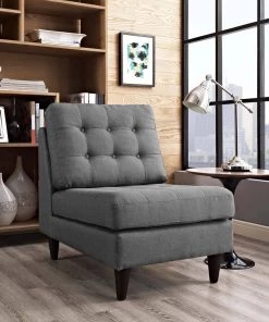 Modway Empress Upholstered Fabric Lounge Chair Gray Chaise Lounge Chairs