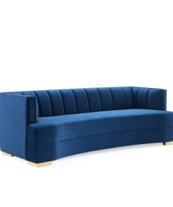 Modway Encompass Channel Tufted Performance Velvet Curved Sofa Navy