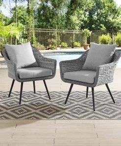 Modway Armchair Sets Endeavor Armchair Outdoor Patio Wicker Rattan Set Of 2 Gray Gray