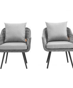 Modway Armchair Sets Endeavor Armchair Outdoor Patio Wicker Rattan Set Of 2 Gray Gray