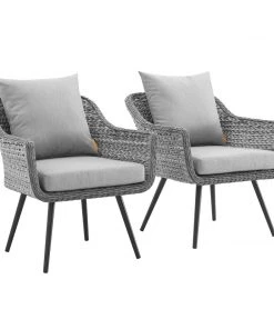 Modway Armchair Sets Endeavor Armchair Outdoor Patio Wicker Rattan Set Of 2 Gray Gray