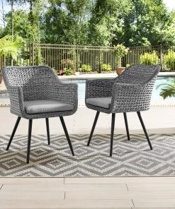 Modway Endeavor Dining Armchair Outdoor Patio Wicker Rattan Set Of 2 Gray Gray Armchair Sets 12 Modway Endeavor Dining Armchair Outdoor Patio Wicker Rattan Set Of 2 Gray Gray Armchair Sets