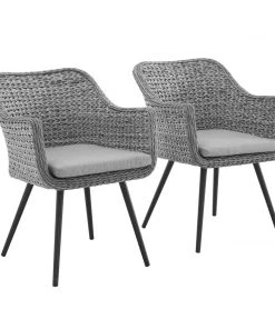 Modway Endeavor Dining Armchair Outdoor Patio Wicker Rattan Set Of 2 Gray Gray Armchair Sets