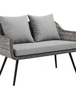 Modway Endeavor Outdoor Patio Wicker Rattan Loveseat Gray Gray Outdoor Loveseats