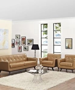 Modway Living Room Sets Engage 3 Piece Leather Living Room Set Tan