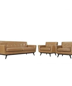 Modway Living Room Sets Engage 3 Piece Leather Living Room Set Tan