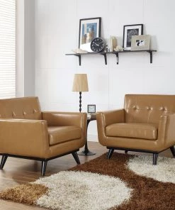 Modway Engage Leather Sofa Set Tan