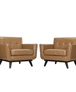 Modway Engage Leather Sofa Set Tan