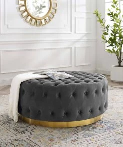 Modway Ensconce Tufted Performance Velvet Round Ottoman Gray Ottomans