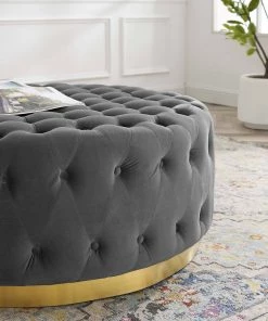 Modway Ensconce Tufted Performance Velvet Round Ottoman Gray Ottomans