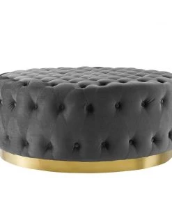 Modway Ensconce Tufted Performance Velvet Round Ottoman Gray Ottomans