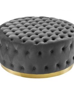 Modway Ensconce Tufted Performance Velvet Round Ottoman Gray Ottomans