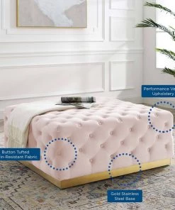 Modway Ottomans Ensconce Tufted Performance Velvet Square Ottoman Pink