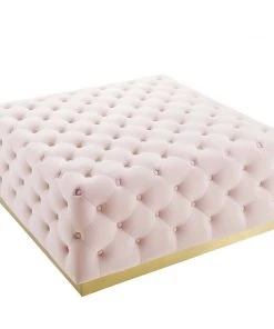 Modway Ottomans Ensconce Tufted Performance Velvet Square Ottoman Pink