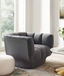 Modway Entertain Vertical Channel Tufted Performance Velvet Armchair Gray Armchairs