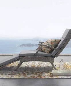 Modway Lounge Chair Outdoor Envisage Chaise Outdoor Patio Wicker Rattan Lounge Chair