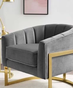 Modway Armchairs Esteem Vertical Channel Tufted Performance Velvet Accent Armchair Gray