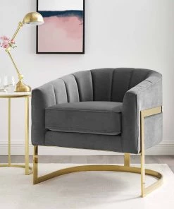 Modway Armchairs Esteem Vertical Channel Tufted Performance Velvet Accent Armchair Gray