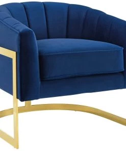 Modway Armchairs Esteem Vertical Channel Tufted Performance Velvet Accent Armchair Navy