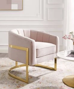 Modway Esteem Vertical Channel Tufted Performance Velvet Accent Armchair Pink