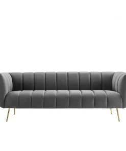 Modway Favour Channel Tufted Performance Velvet Sofa Gray SOFAS 12 Modway Favour Channel Tufted Performance Velvet Sofa Gray SOFAS