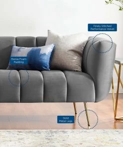 Modway Favour Channel Tufted Performance Velvet Sofa Gray SOFAS 15 Modway Favour Channel Tufted Performance Velvet Sofa Gray SOFAS