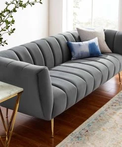 Modway Favour Channel Tufted Performance Velvet Sofa Gray SOFAS 14 Modway Favour Channel Tufted Performance Velvet Sofa Gray SOFAS