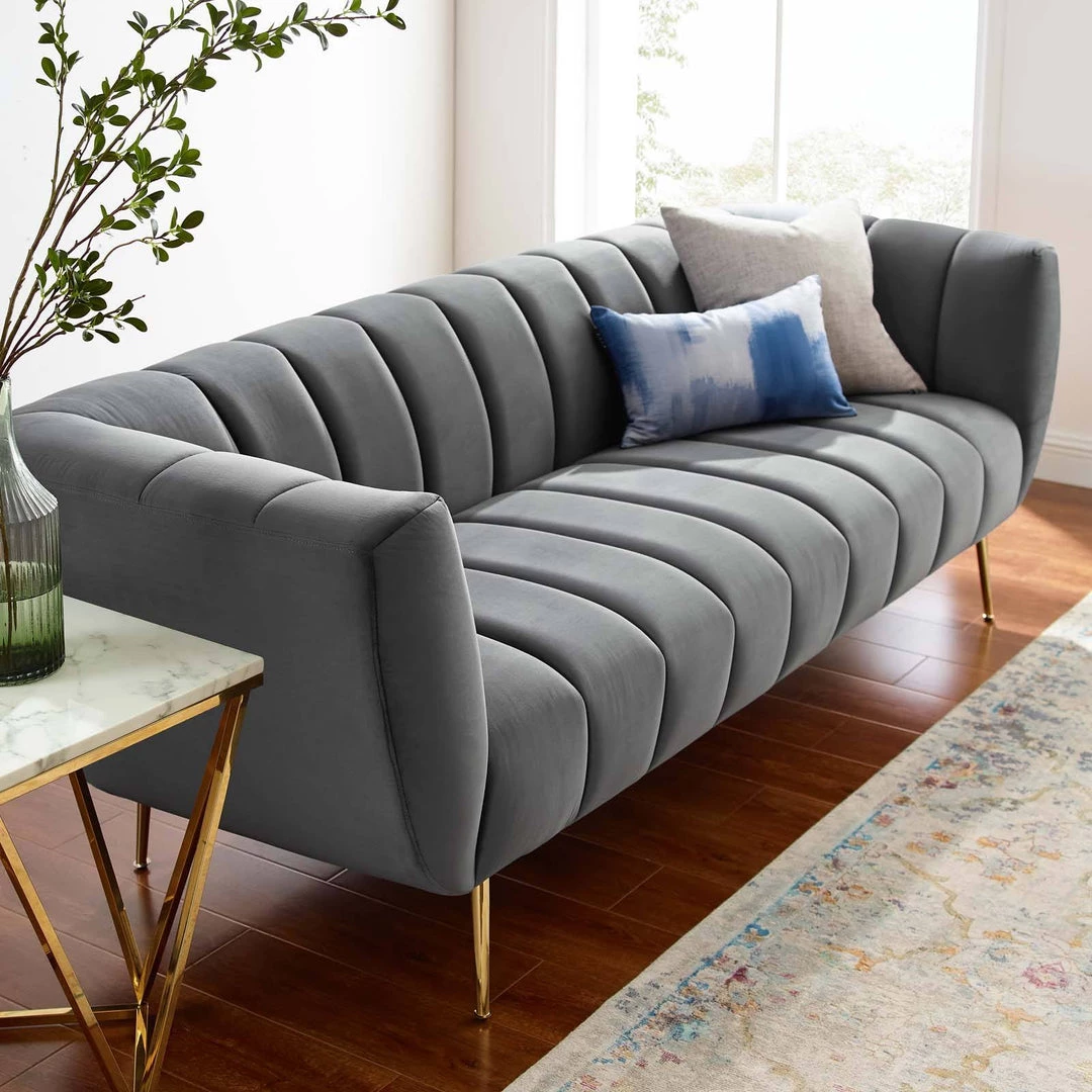 Modway Favour Channel Tufted Performance Velvet Sofa Gray SOFAS 6 Modway Favour Channel Tufted Performance Velvet Sofa Gray SOFAS