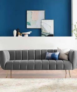 Modway Favour Channel Tufted Performance Velvet Sofa Gray SOFAS 16 Modway Favour Channel Tufted Performance Velvet Sofa Gray SOFAS