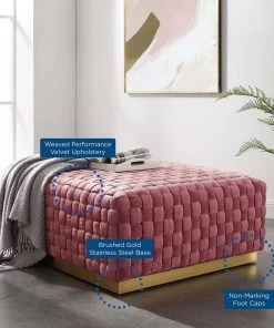 Modway Ottomans Florence Square Performance Velvet Ottoman Dusty Rose